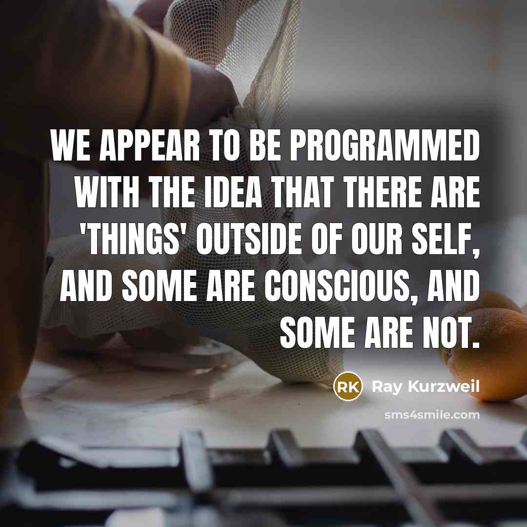 “We appear to be programmed with the idea that there are 'things' outside of our self, and some are conscious, and some are not.” quote by Ray Kurzweil
