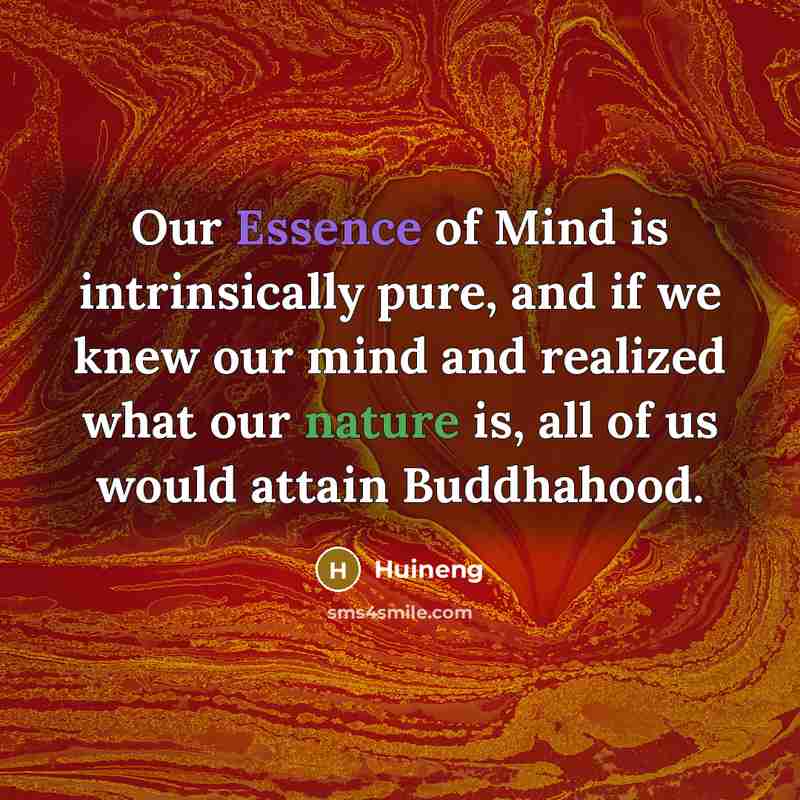 “Our Essence of Mind is intrinsically pure, and if we knew our mind and realized what our nature is, all of us would attain Buddhahood.” quote by Huineng