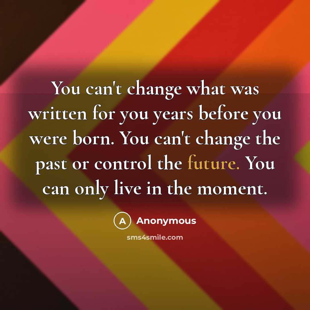 “You can't change what was written for you years before you were born. You can't change the past or control the future. You can only live in the moment.” quote by Anonymous
