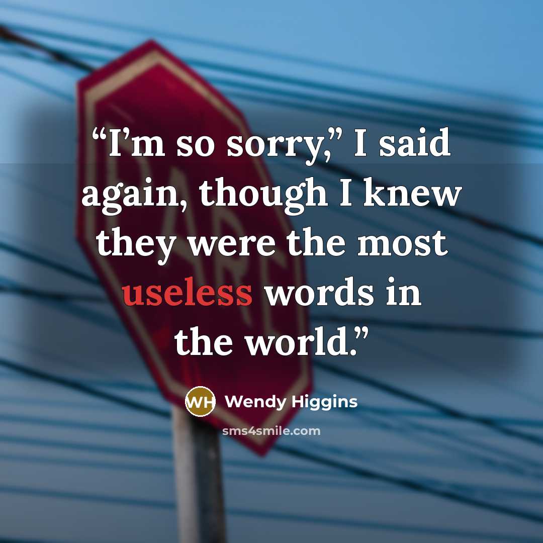 “I’m so sorry,” I said again, though I knew they were the most useless words in the world.” quote by Wendy Higgins