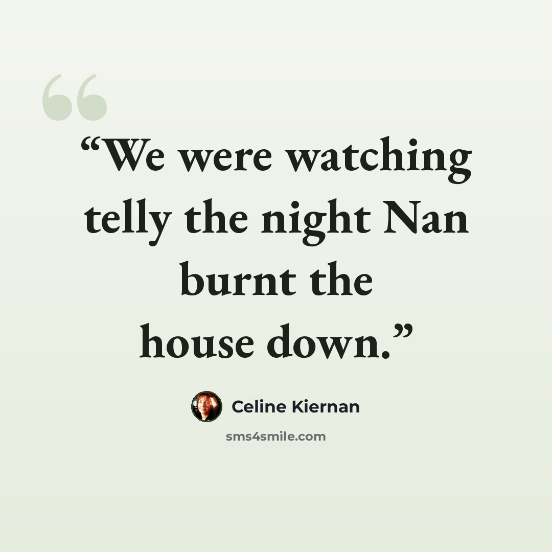“We were watching telly the night Nan burnt the house down.” quote by Celine Kiernan