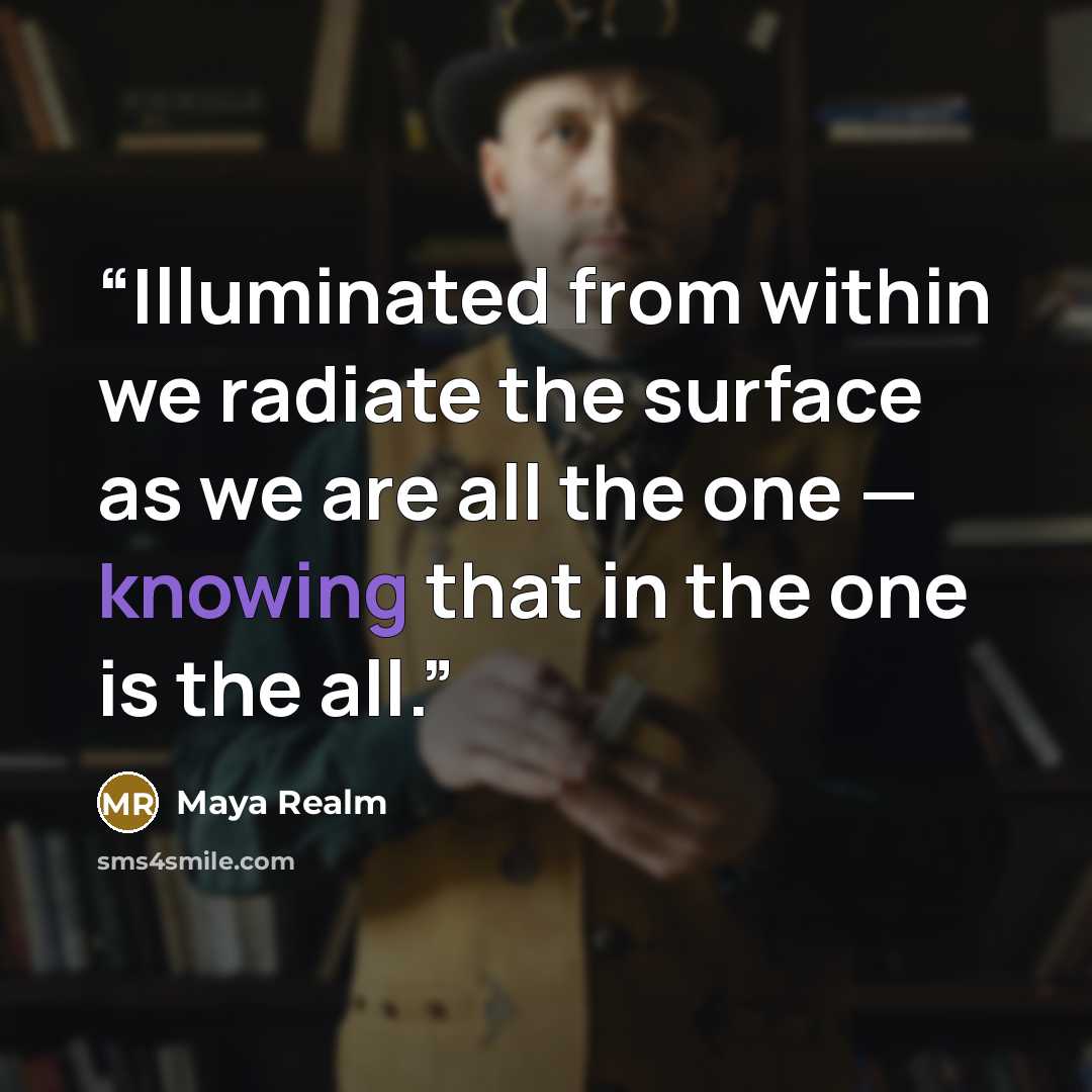 “Illuminated from within we radiate the surface as we are all the one — knowing that in the one is the all.” quote by Maya Realm