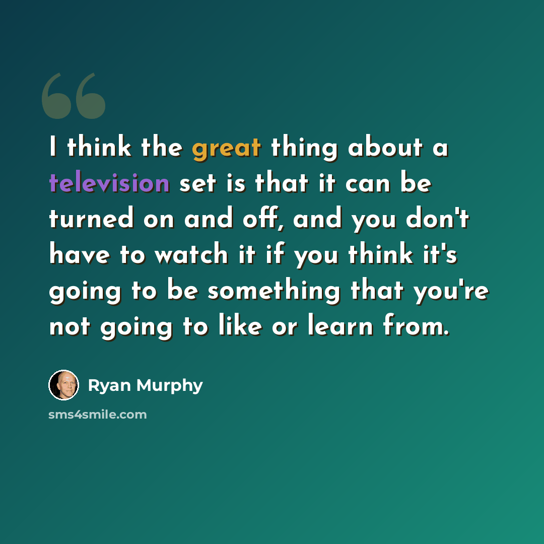 “I think the great thing about a television set is that it can be turned on and off, and you don't have to watch it if you think it's going to be something that you're not going to like or learn from.” quote by Ryan Murphy