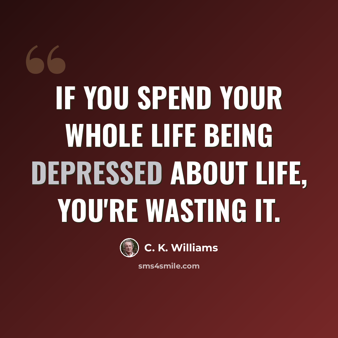 “If you spend your whole life being depressed about life, you're wasting it.” quote by C. K. Williams