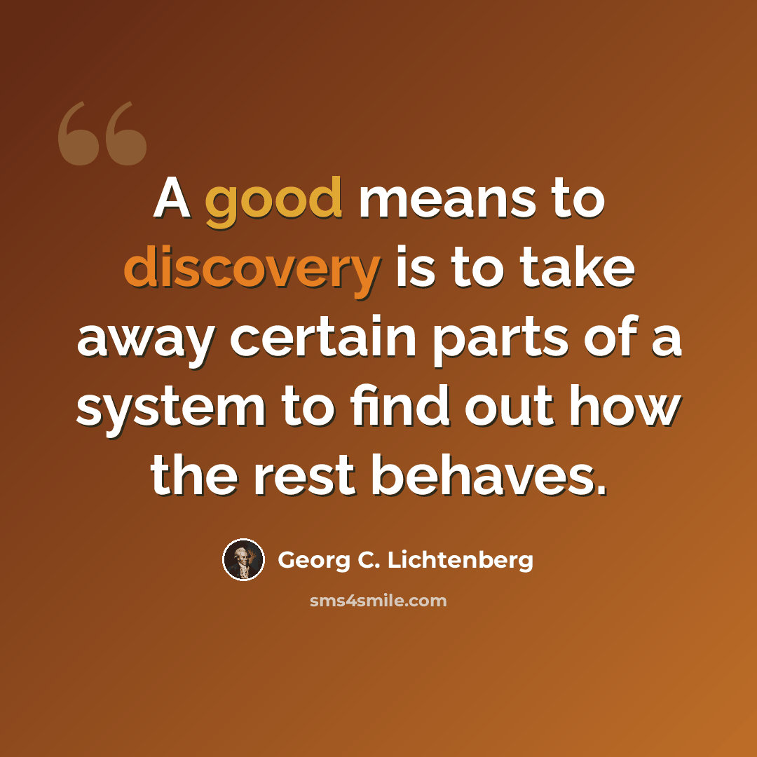 “A good means to discovery is to take away certain parts of a system to find out how the rest behaves.” quote by Georg C. Lichtenberg