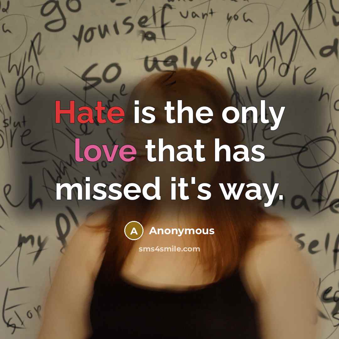 “Hate is the only love that has missed it's way.” quote by Anonymous