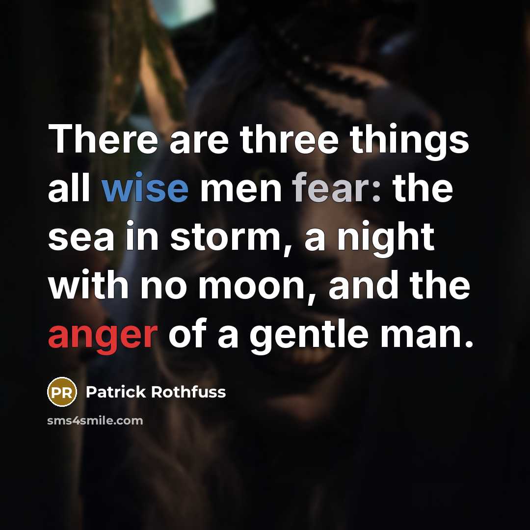 “There are three things all wise men fear: the sea in storm, a night with no moon, and the anger of a gentle man.” quote by Patrick Rothfuss