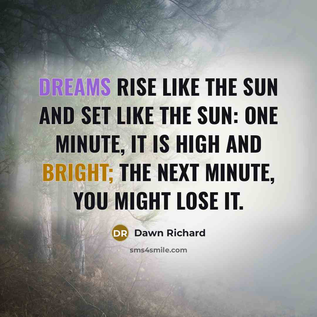 “Dreams rise like the sun and set like the sun: One minute, it is high and bright; the next minute, you might lose it.” quote by Dawn Richard