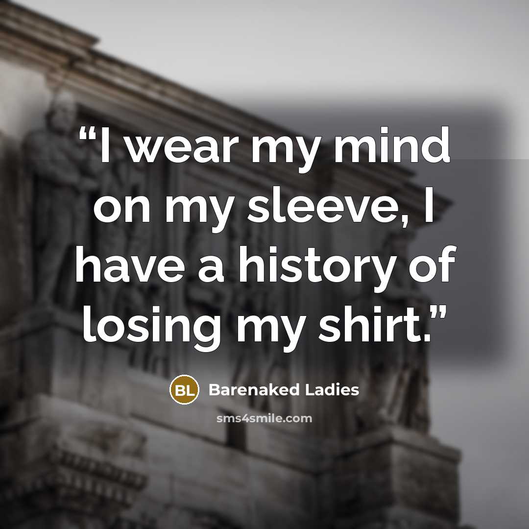 “I wear my mind on my sleeve, I have a history of losing my shirt.” quote by Barenaked Ladies