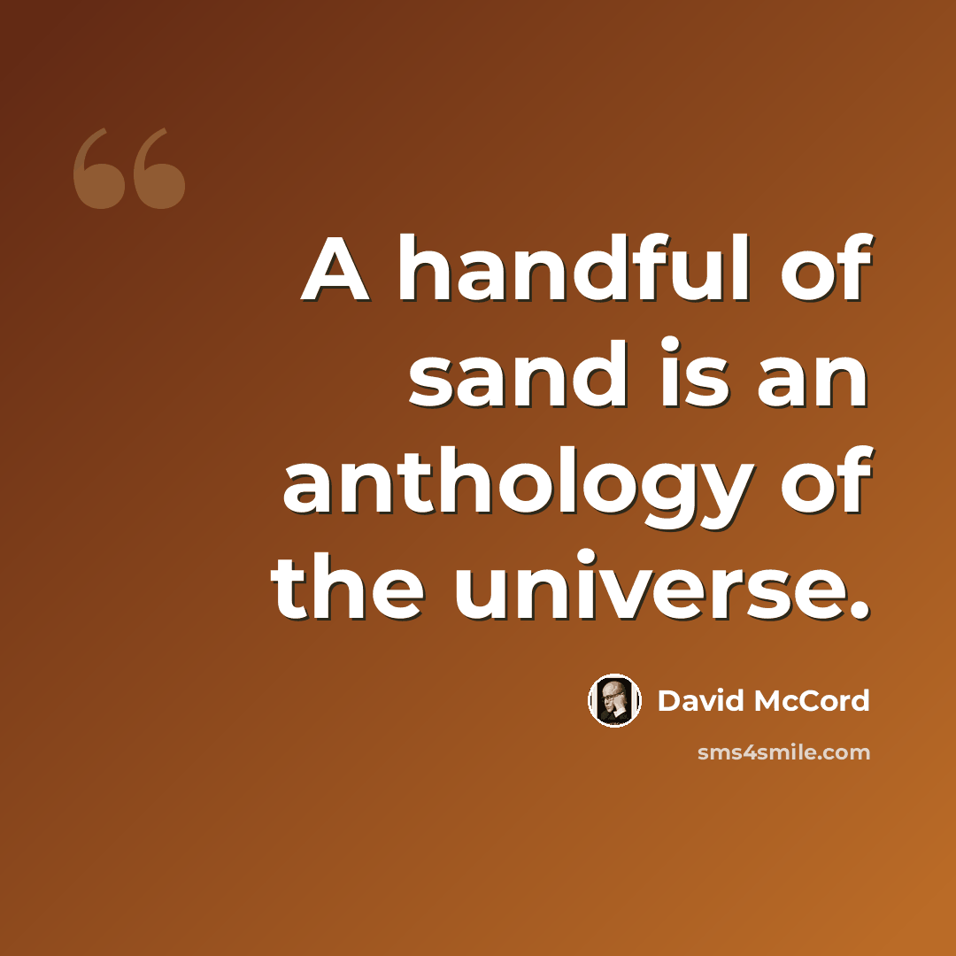 “A handful of sand is an anthology of the universe.” quote by David McCord