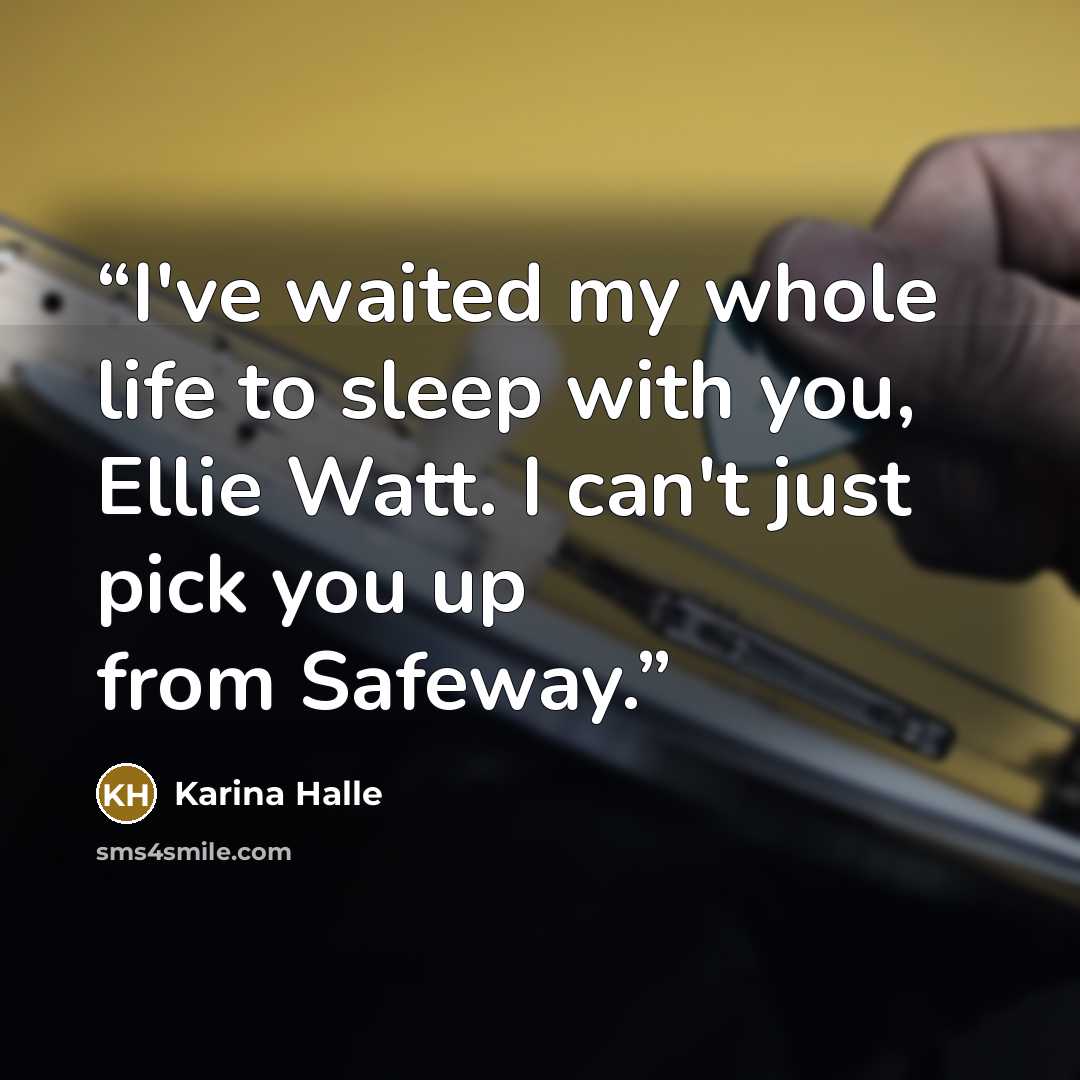 “I've waited my whole life to sleep with you, Ellie Watt. I can't just pick you up from Safeway.” quote by Karina Halle
