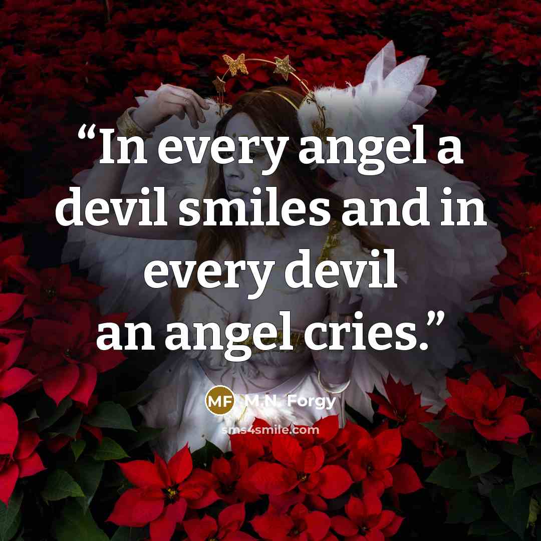 “In every angel a devil smiles and in every devil an angel cries.” quote by M.N. Forgy
