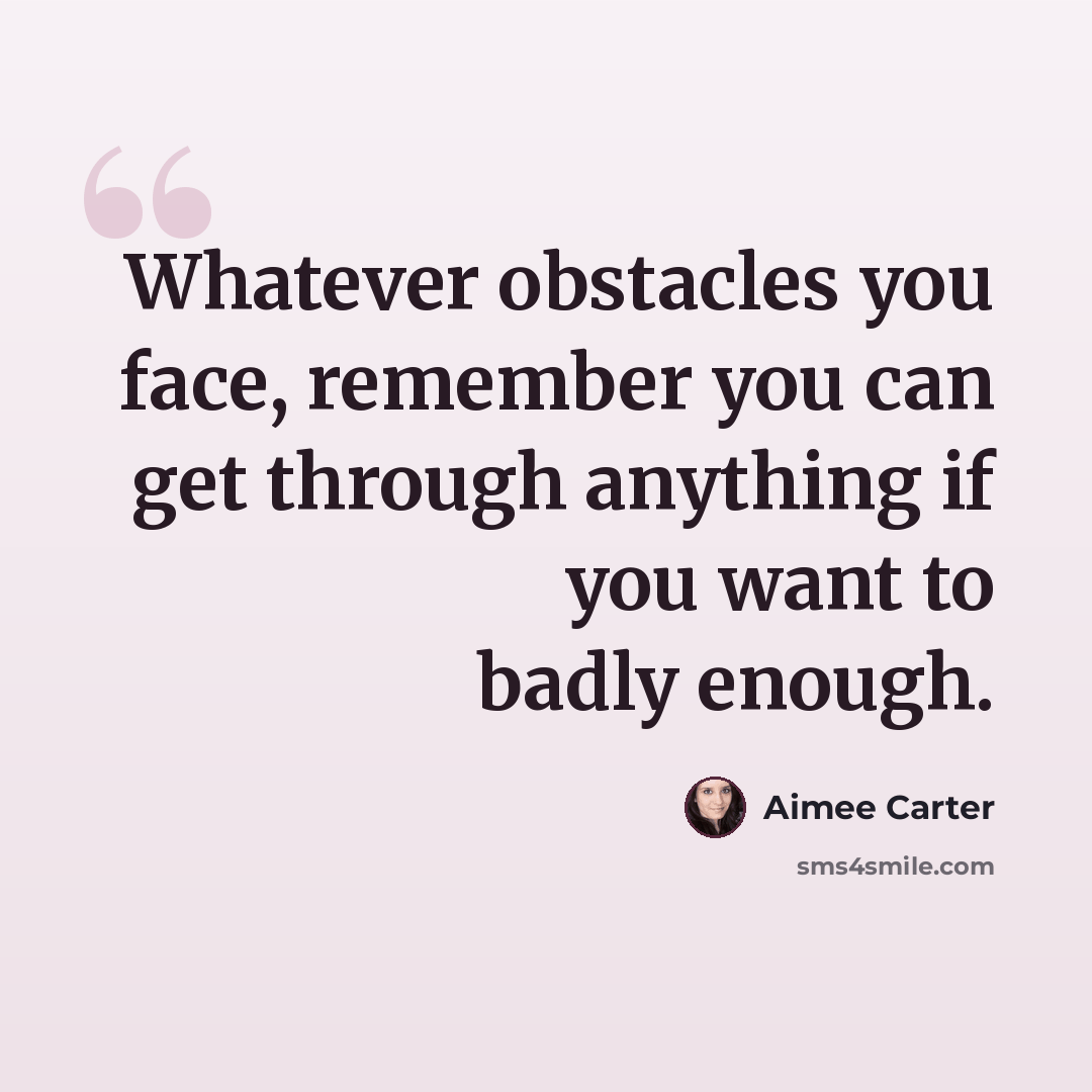 “Whatever obstacles you face, remember you can get through anything if you want to badly enough.” quote by Aimee Carter