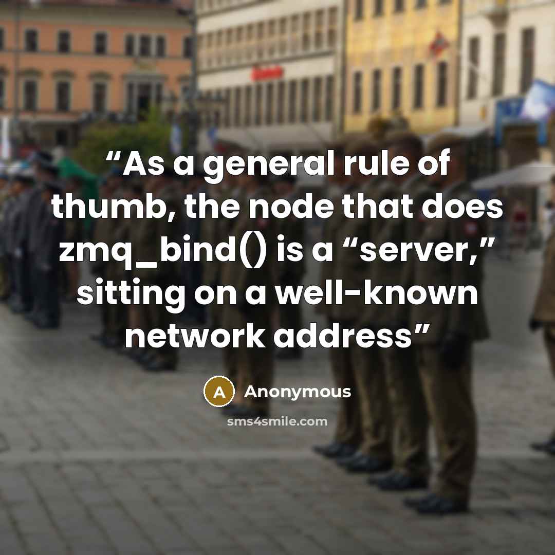 “As a general rule of thumb, the node that does zmq_bind() is a “server,” sitting on a well-known network address” quote by Anonymous