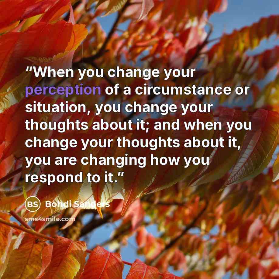 “When you change your perception of a circumstance or situation, you change your thoughts about it; and when you change your thoughts about it, you are changing how you respond to it.” quote by Bohdi Sanders