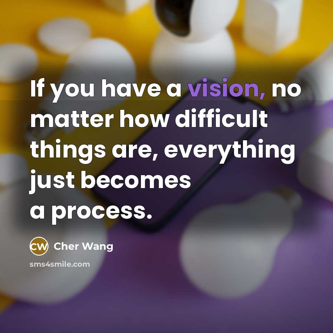 “If you have a vision, no matter how difficult things are, everything just becomes a process.” quote by Cher Wang