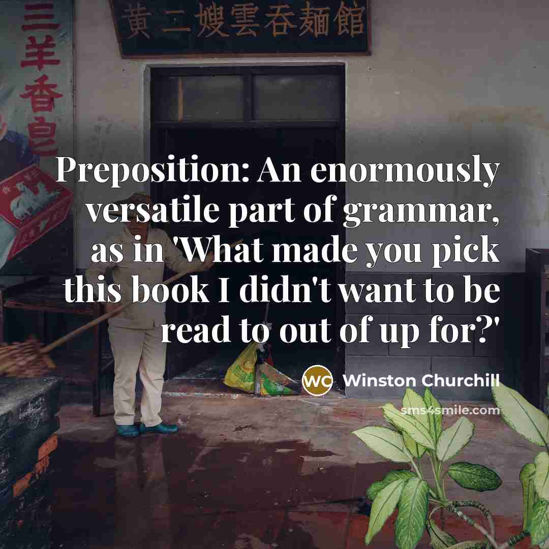 “Preposition: An enormously versatile part of grammar, as in 'What made you pick this book I didn't want to be read to out of up for?'” quote by Winston Churchill