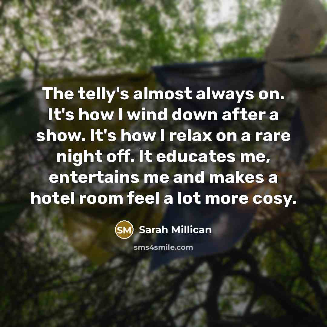 “The telly's almost always on. It's how I wind down after a show. It's how I relax on a rare night off. It educates me, entertains me and makes a hotel room feel a lot more cosy.” quote by Sarah Millican