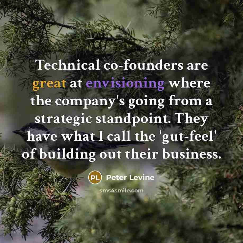 “Technical co-founders are great at envisioning where the company's going from a strategic standpoint. They have what I call the 'gut-feel' of building out their business.” quote by Peter Levine