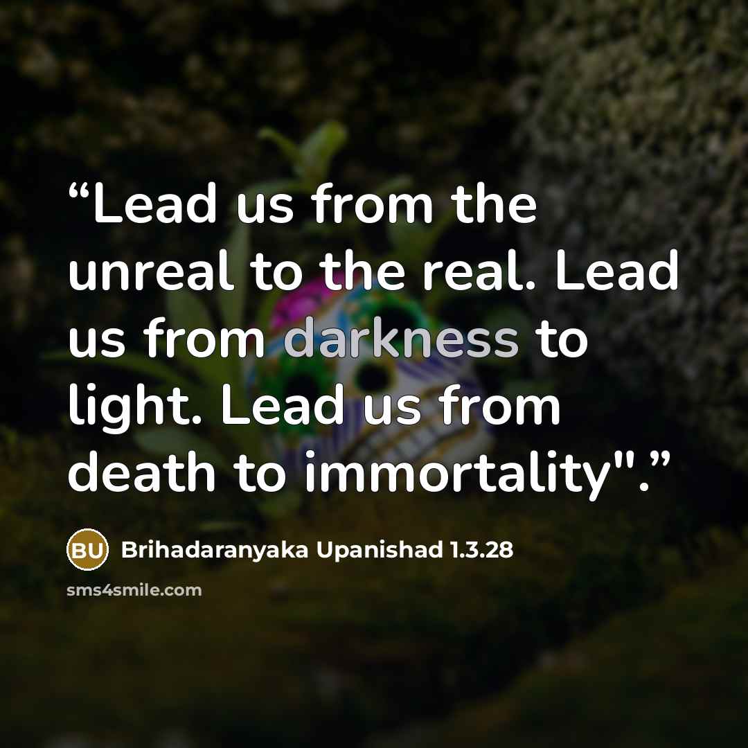 “Lead us from the unreal to the real. Lead us from darkness to light. Lead us from death to immortality".” quote by Brihadaranyaka Upanishad 1.3.28