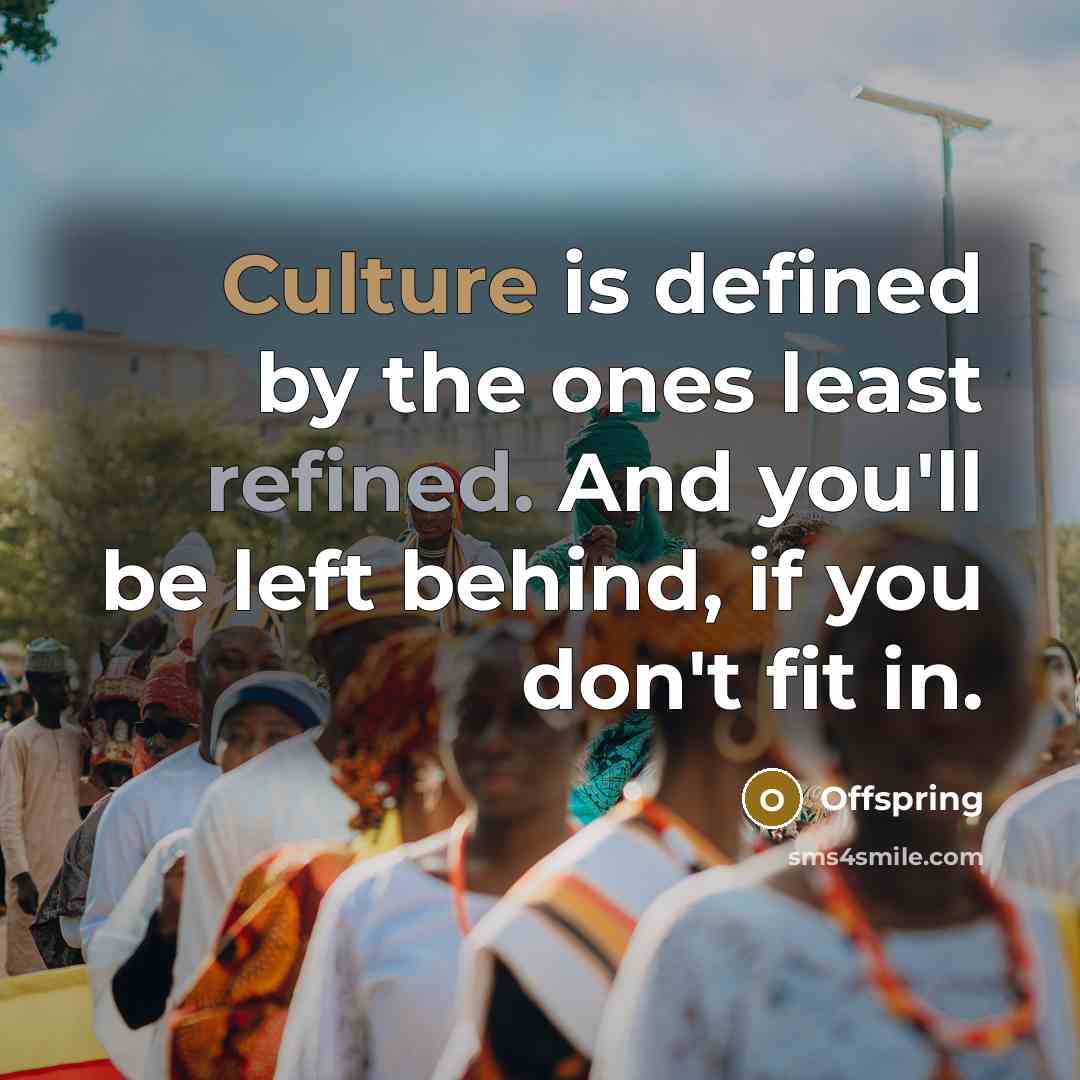 “Culture is defined by the ones least refined. And you'll be left behind, if you don't fit in.” quote by Offspring