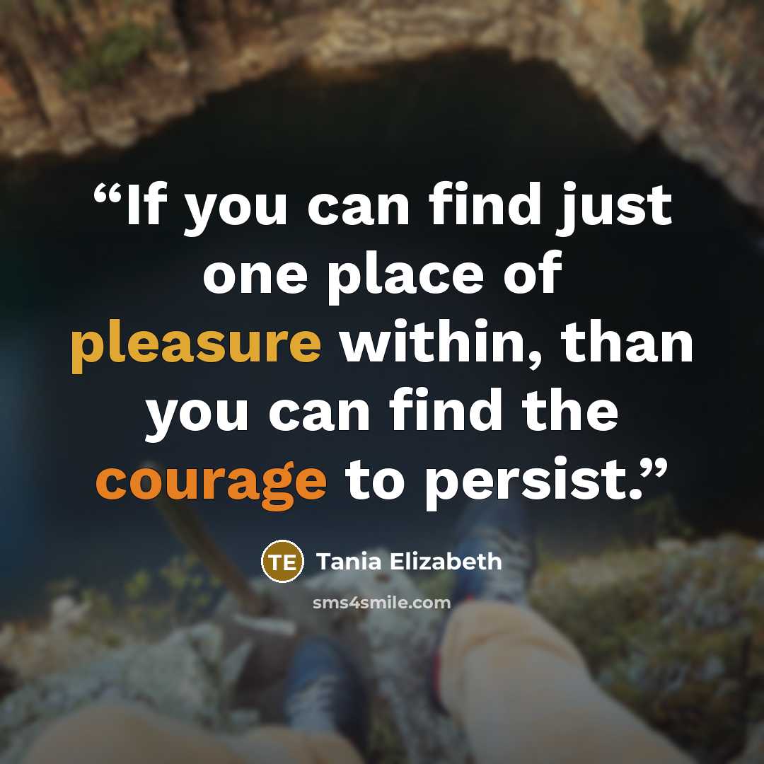 “If you can find just one place of pleasure within, than you can find the courage to persist.” quote by Tania Elizabeth