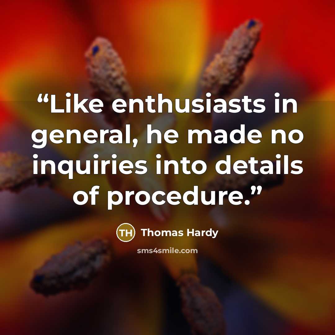 “Like enthusiasts in general, he made no inquiries into details of procedure.” quote by Thomas Hardy
