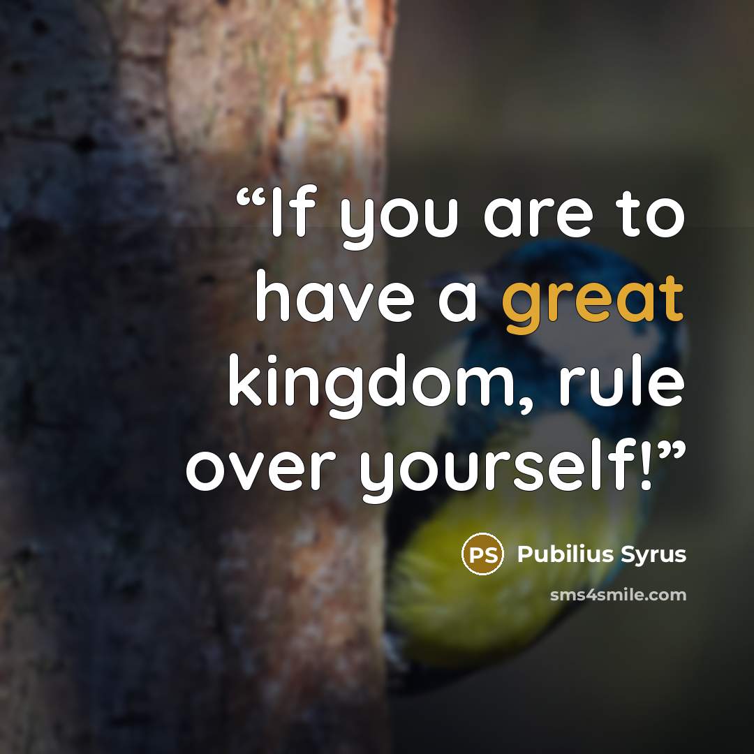 “If you are to have a great kingdom, rule over yourself!” quote by Pubilius Syrus