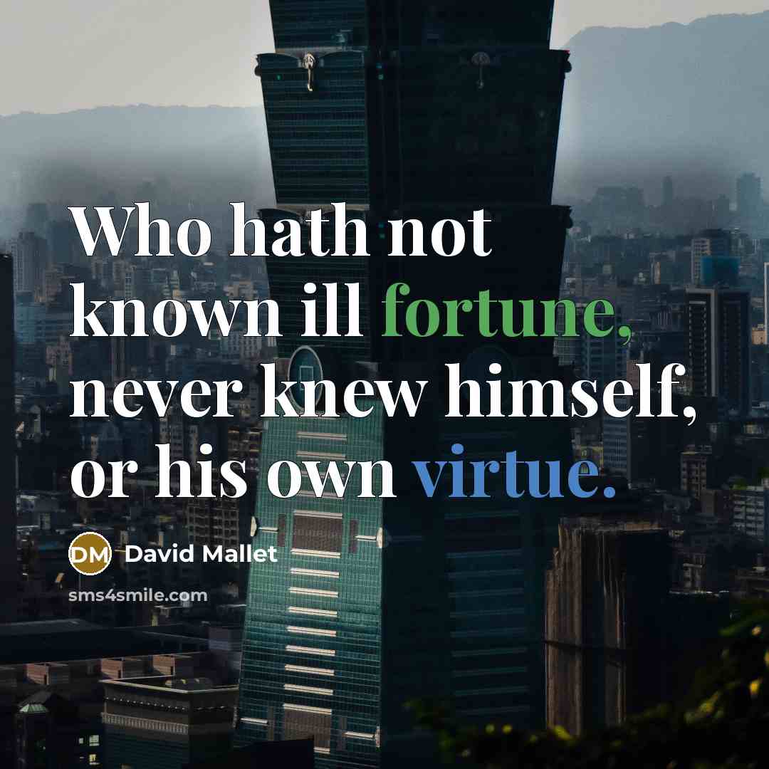 “Who hath not known ill fortune, never knew himself, or his own virtue.” quote by David Mallet