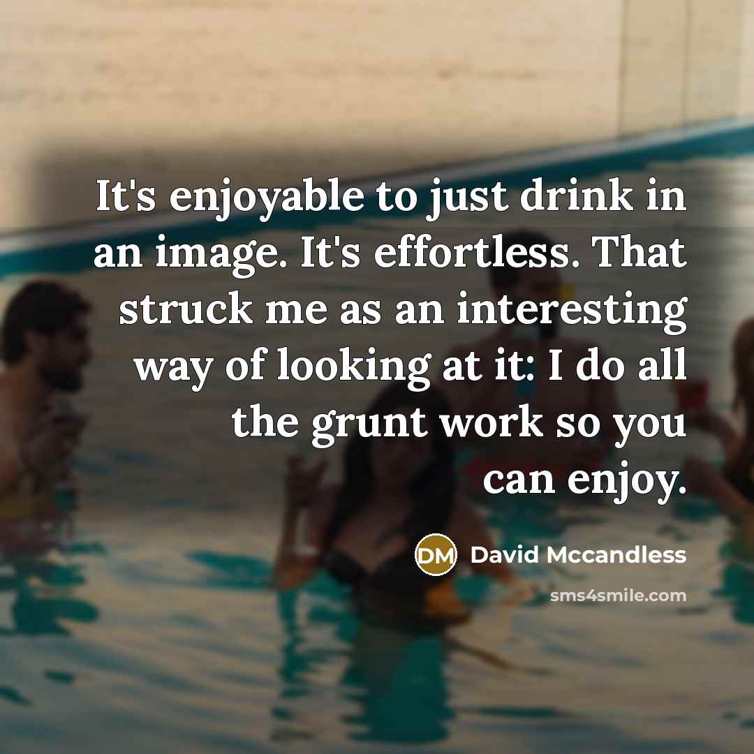“It's enjoyable to just drink in an image. It's effortless. That struck me as an interesting way of looking at it: I do all the grunt work so you can enjoy.” quote by David Mccandless