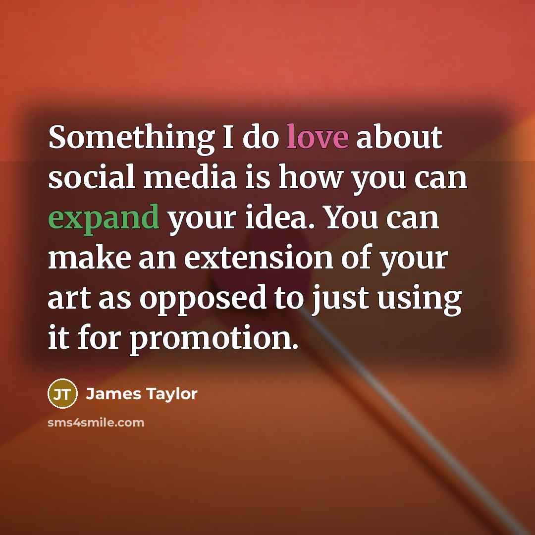 “Something I do love about social media is how you can expand your idea. You can make an extension of your art as opposed to just using it for promotion.” quote by James Taylor