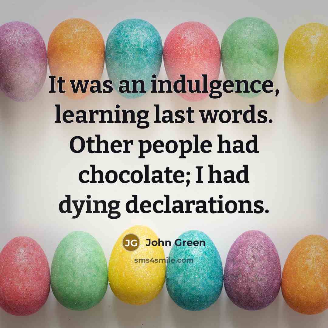 “It was an indulgence, learning last words. Other people had chocolate; I had dying declarations.” quote by John Green