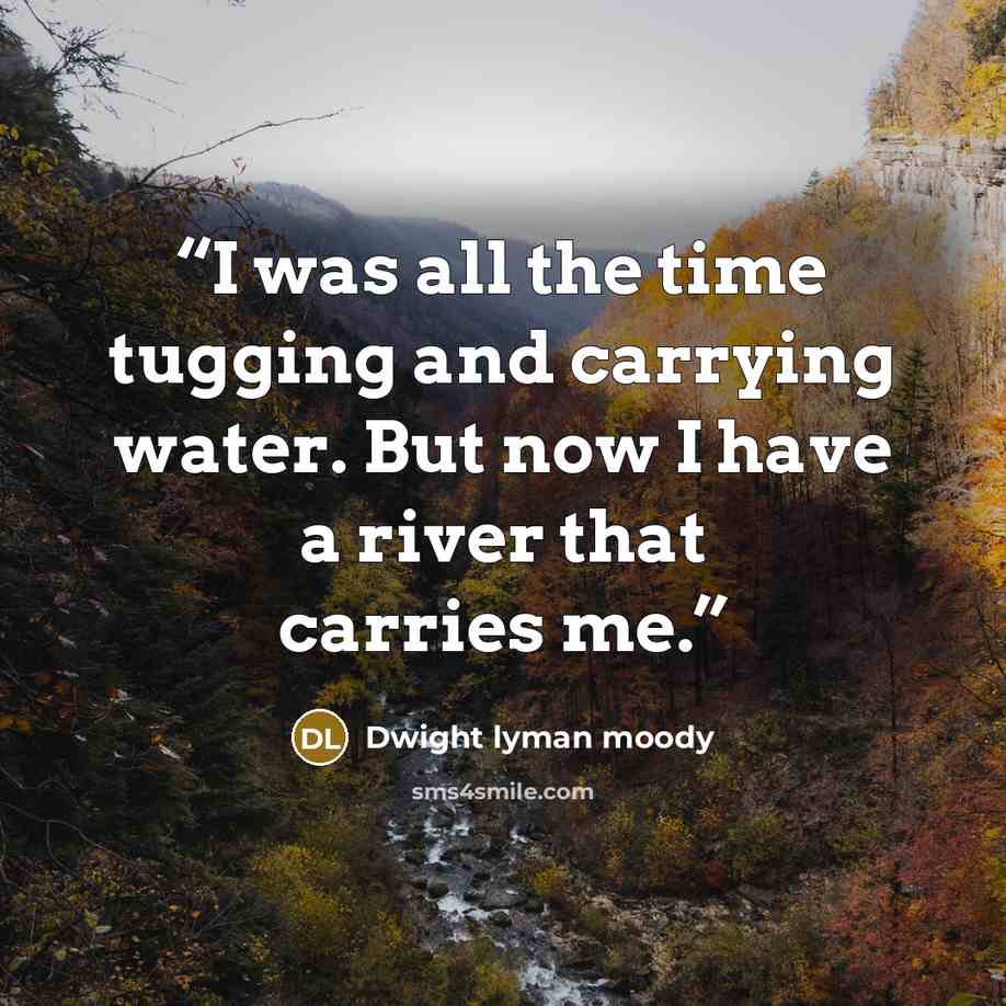 “I was all the time tugging and carrying water. But now I have a river that carries me.” quote by Dwight lyman moody