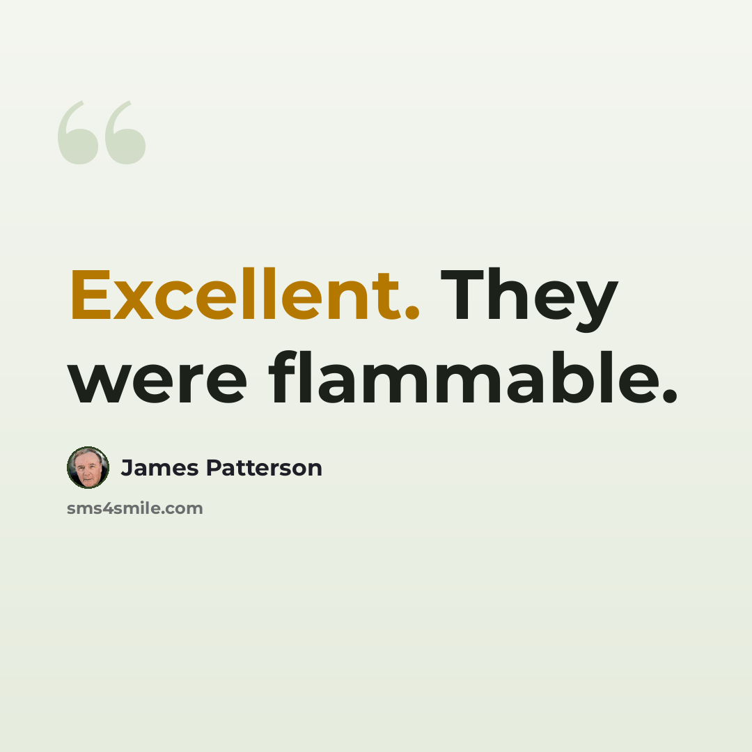 “Excellent. They were flammable.” quote by James Patterson
