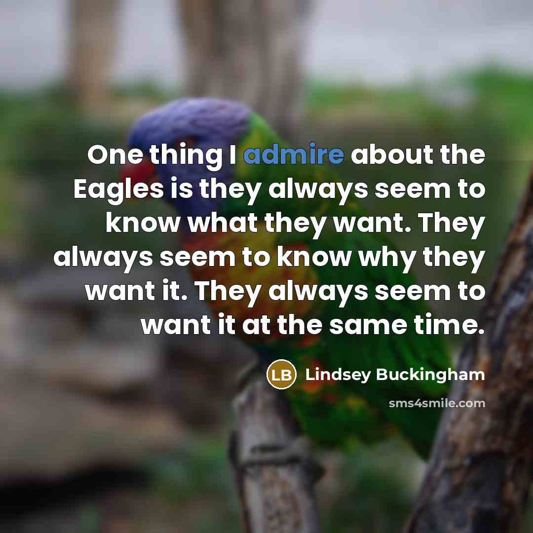 “One thing I admire about the Eagles is they always seem to know what they want. They always seem to know why they want it. They always seem to want it at the same time.” quote by Lindsey Buckingham
