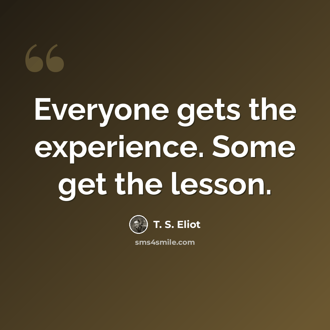 “Everyone gets the experience. Some get the lesson.” quote by T. S. Eliot