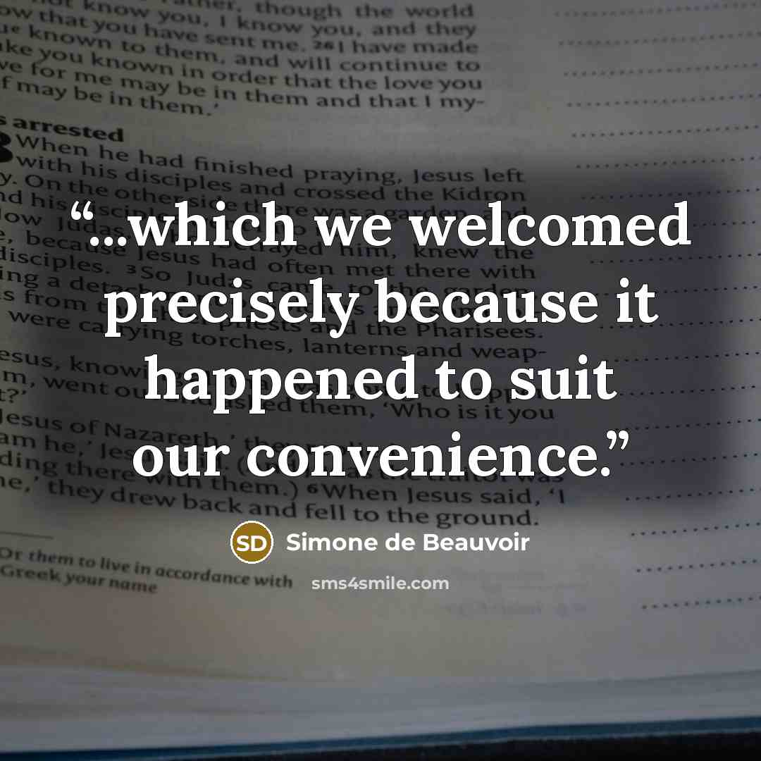 “...which we welcomed precisely because it happened to suit our convenience.” quote by Simone de Beauvoir