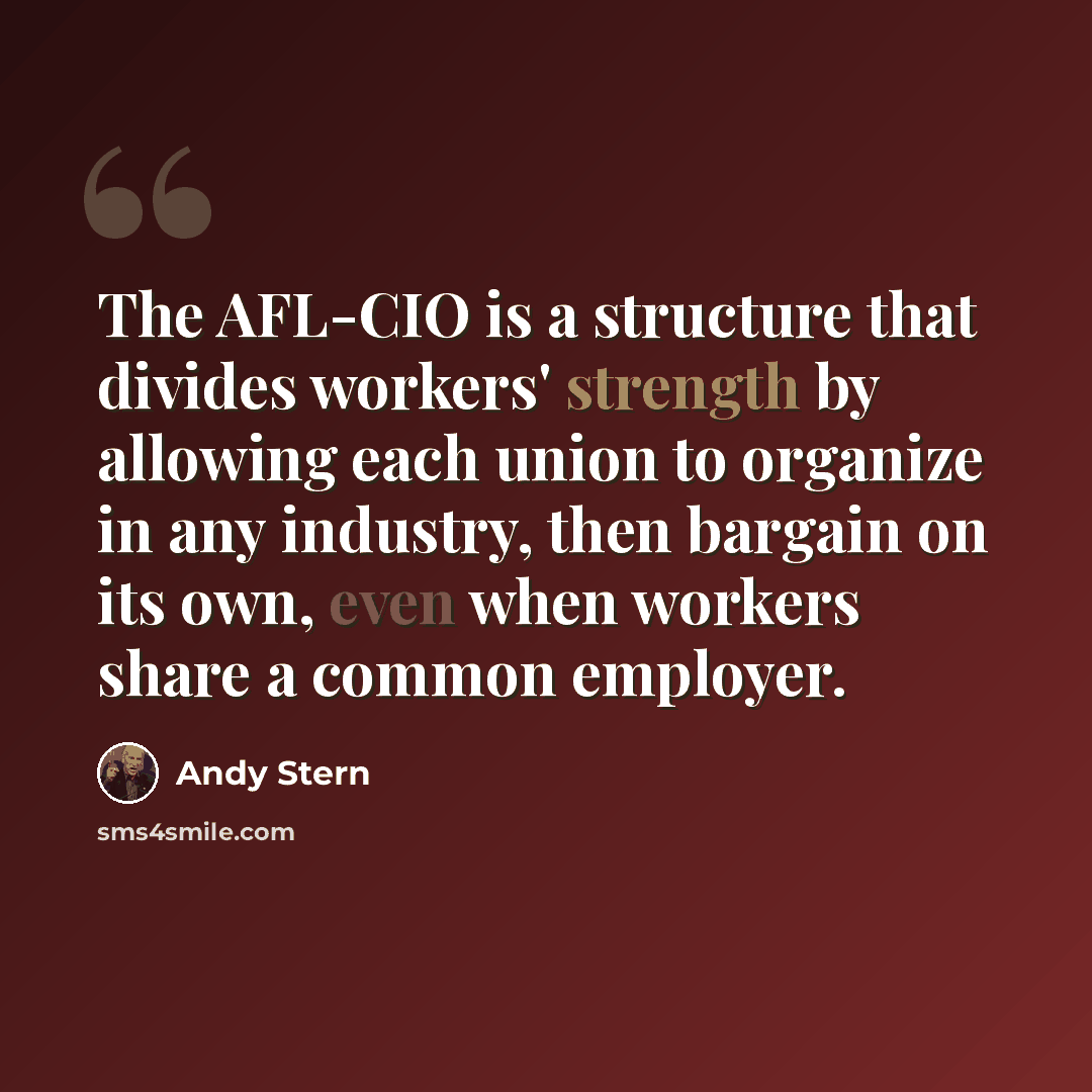 “The AFL-CIO is a structure that divides workers' strength by allowing each union to organize in any industry, then bargain on its own, even when workers share a common employer.” quote by Andy Stern
