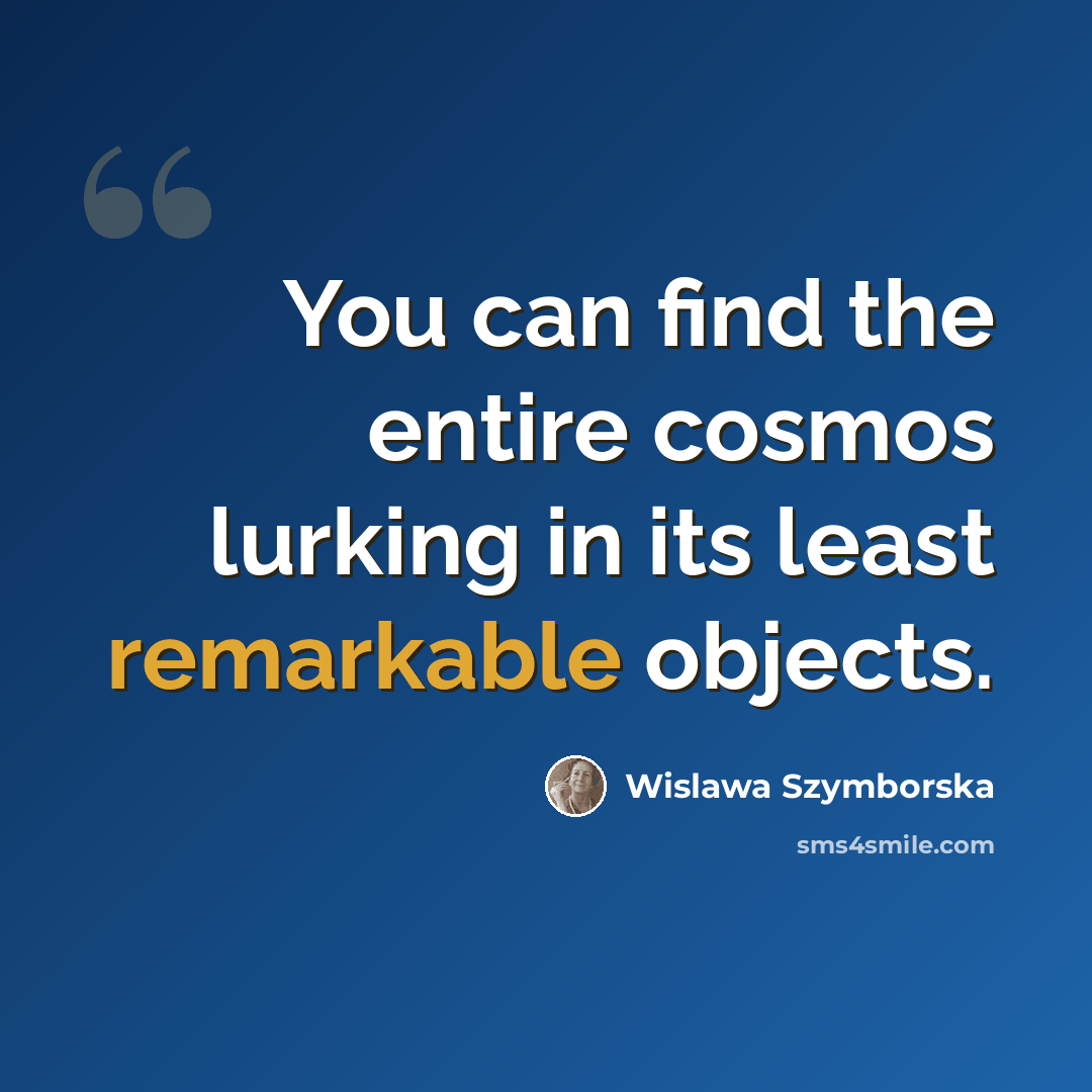 “You can find the entire cosmos lurking in its least remarkable objects.” quote by Wislawa Szymborska