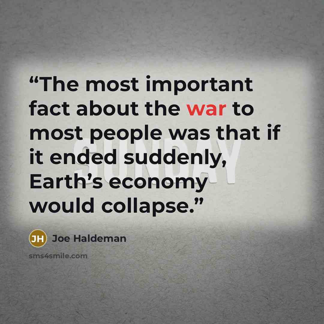 “The most important fact about the war to most people was that if it ended suddenly, Earth’s economy would collapse.” quote by Joe Haldeman