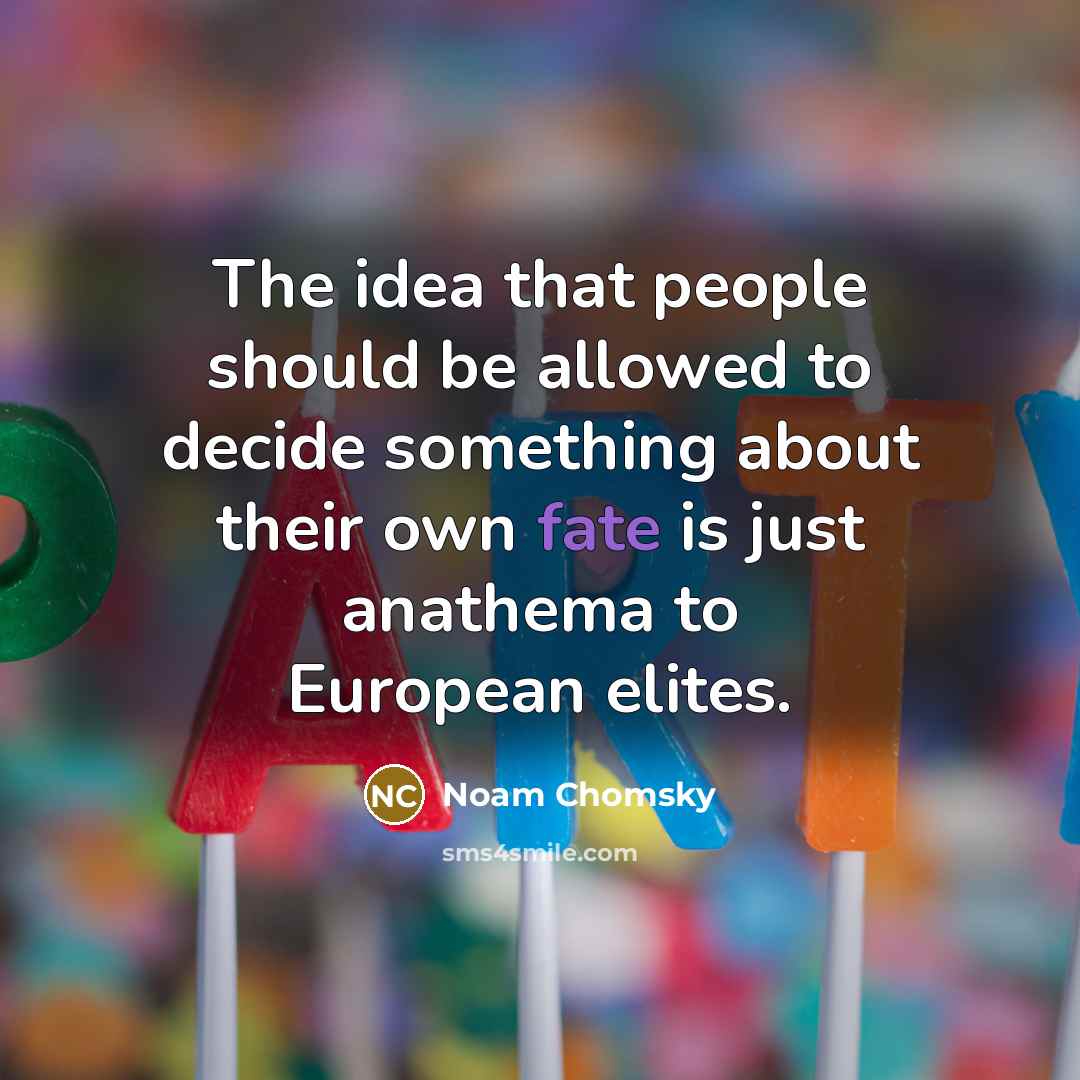 “The idea that people should be allowed to decide something about their own fate is just anathema to European elites.” quote by Noam Chomsky