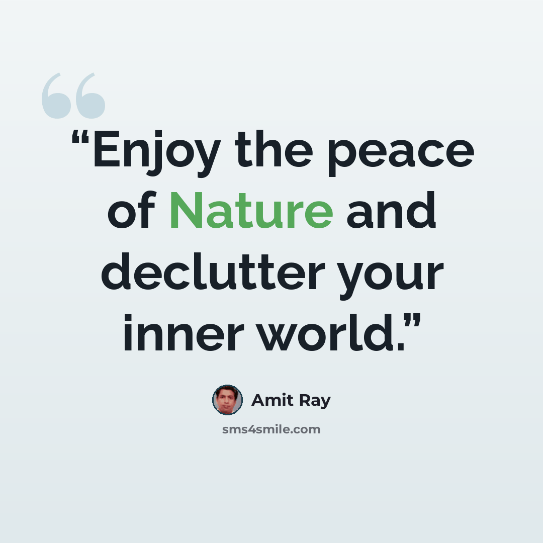 “Enjoy the peace of Nature and declutter your inner world.” quote by Amit Ray