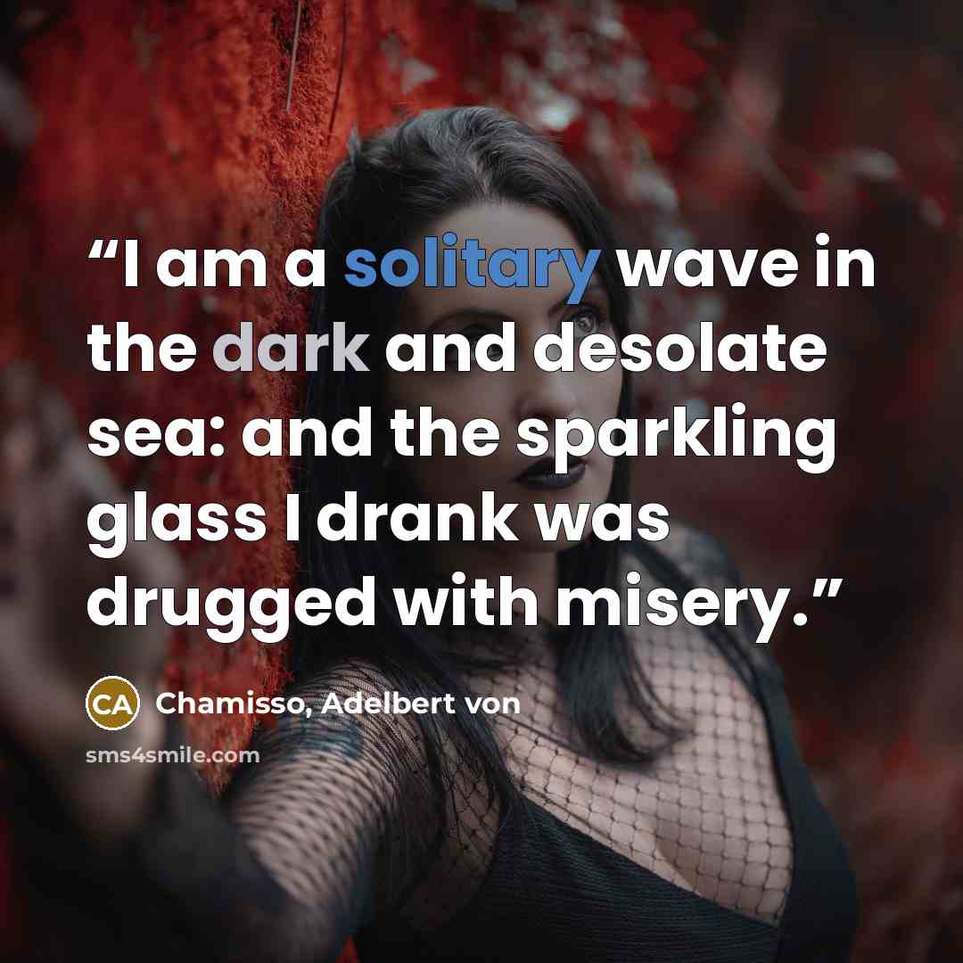 “I am a solitary wave in the dark and desolate sea: and the sparkling glass I drank was drugged with misery.” quote by Chamisso, Adelbert von