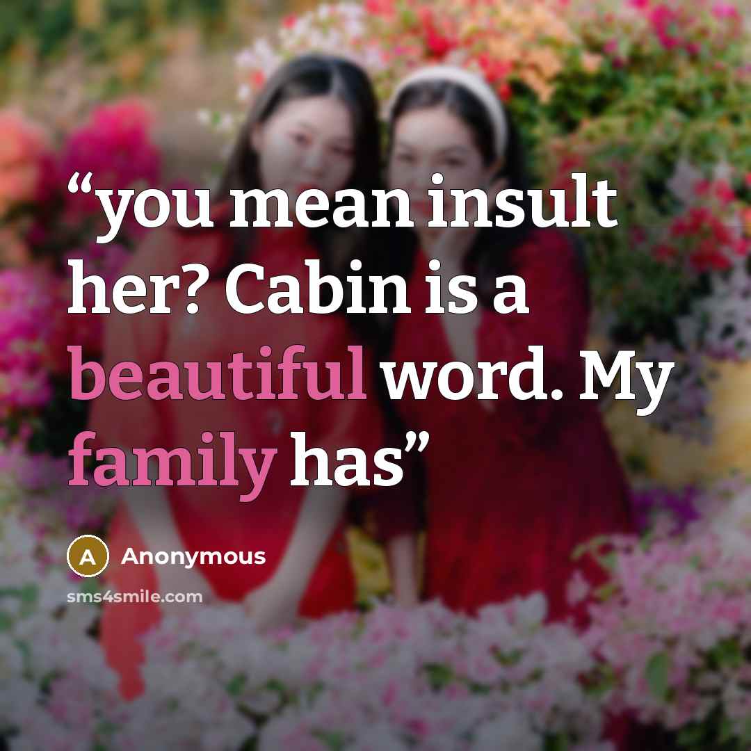 “you mean insult her? Cabin is a beautiful word. My family has” quote by Anonymous