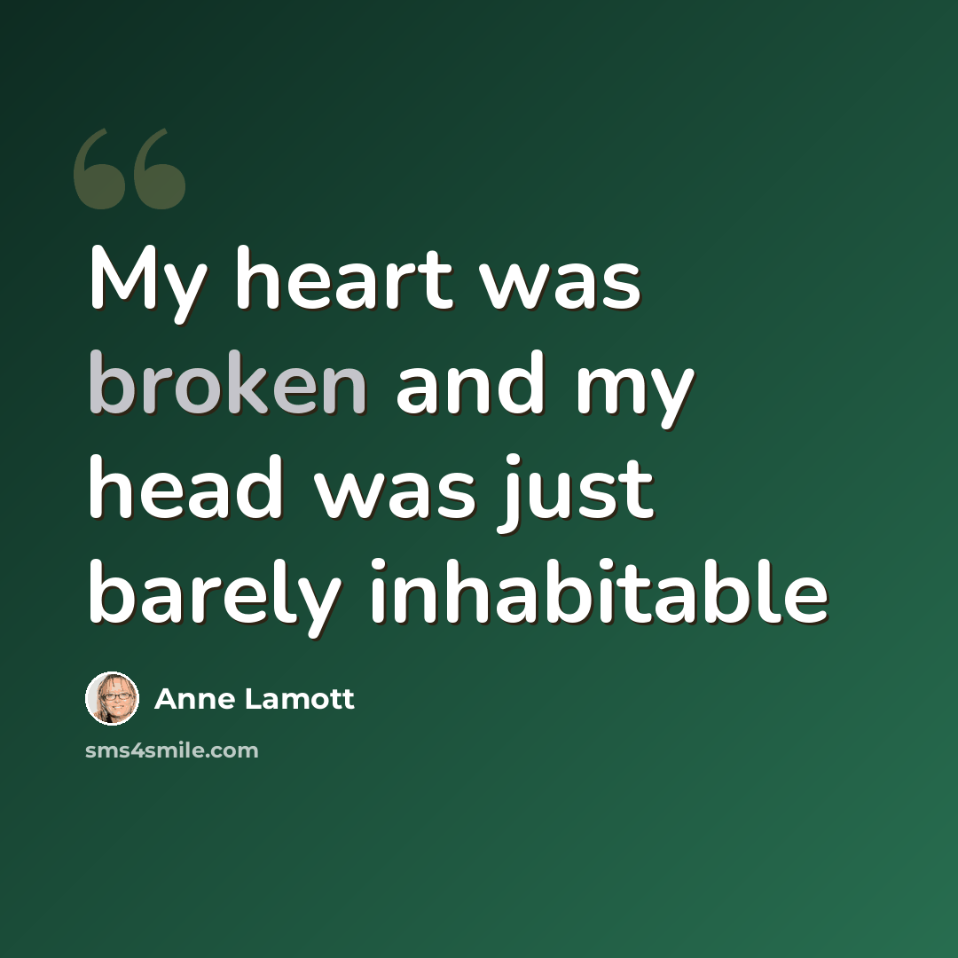 “My heart was broken and my head was just barely inhabitable” quote by Anne Lamott