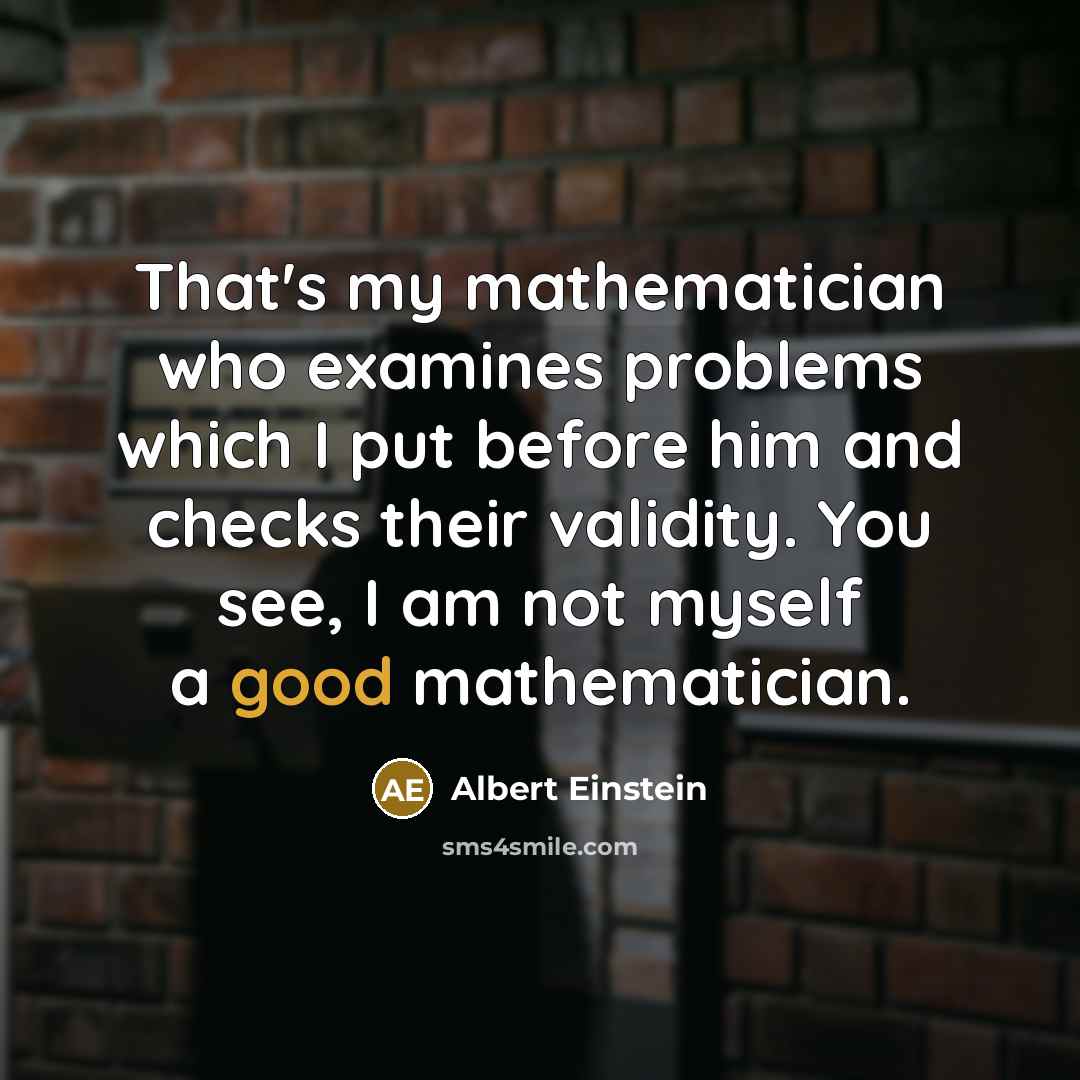 “That's my mathematician who examines problems which I put before him and checks their validity. You see, I am not myself a good mathematician.” quote by Albert Einstein