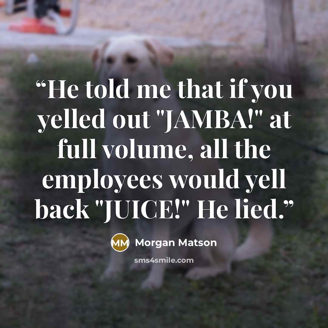 “He told me that if you yelled out "JAMBA!" at full volume, all the employees would yell back "JUICE!" He lied.” quote by Morgan Matson
