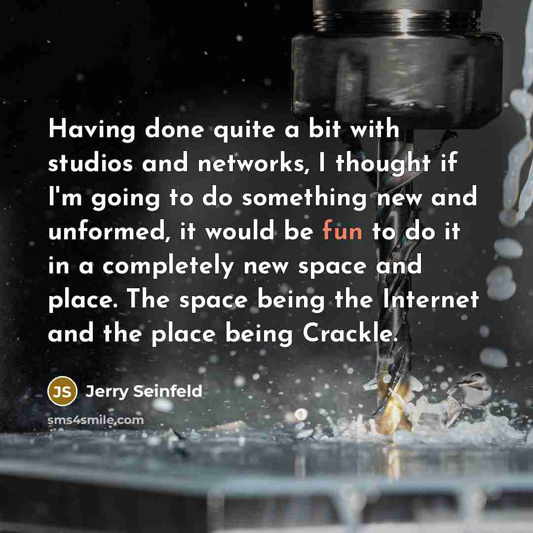 “Having done quite a bit with studios and networks, I thought if I'm going to do something new and unformed, it would be fun to do it in a completely new space and place. The space being the Internet and the place being Crackle.” quote by Jerry Seinfeld