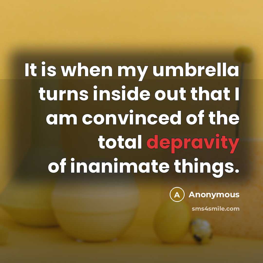 “It is when my umbrella turns inside out that I am convinced of the total depravity of inanimate things.” quote by Anonymous