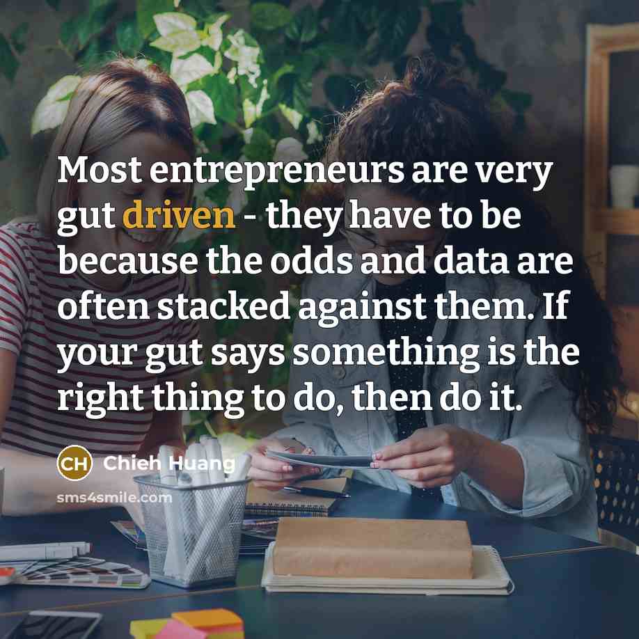 “Most entrepreneurs are very gut driven - they have to be because the odds and data are often stacked against them. If your gut says something is the right thing to do, then do it.” quote by Chieh Huang